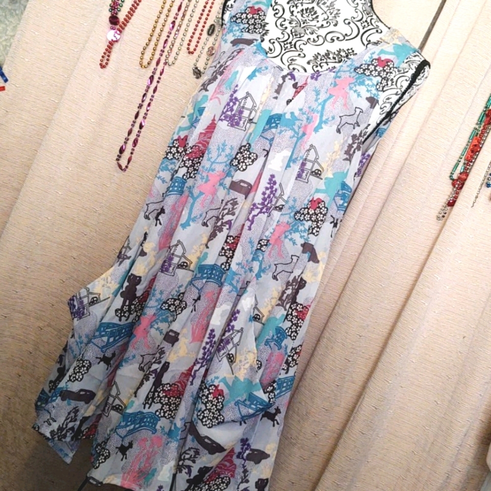 Sweet Sinammon Mix Print Trapeze Dress Lg